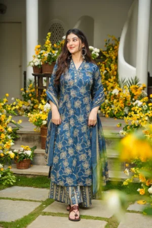 Anhaita Blue Printed Cotton Kurta 12